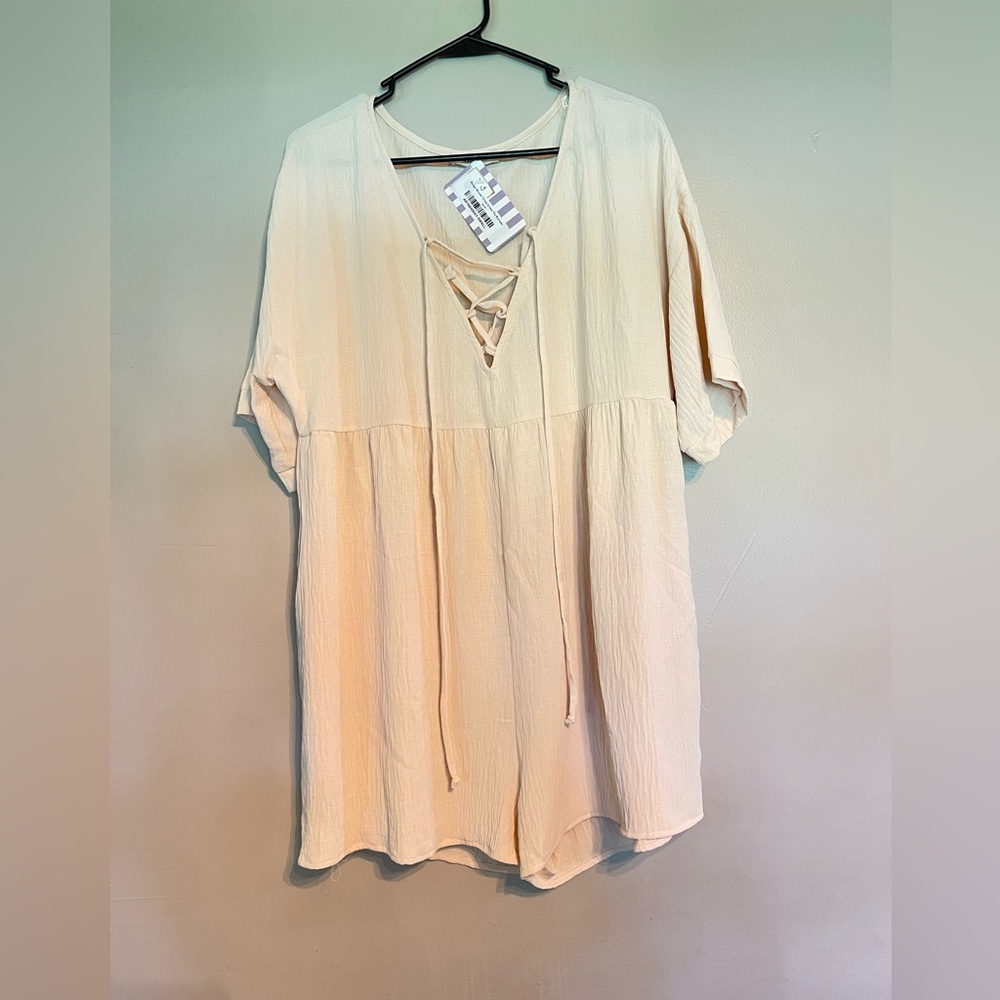 ADORA Beige Criss Cross Tie Romper